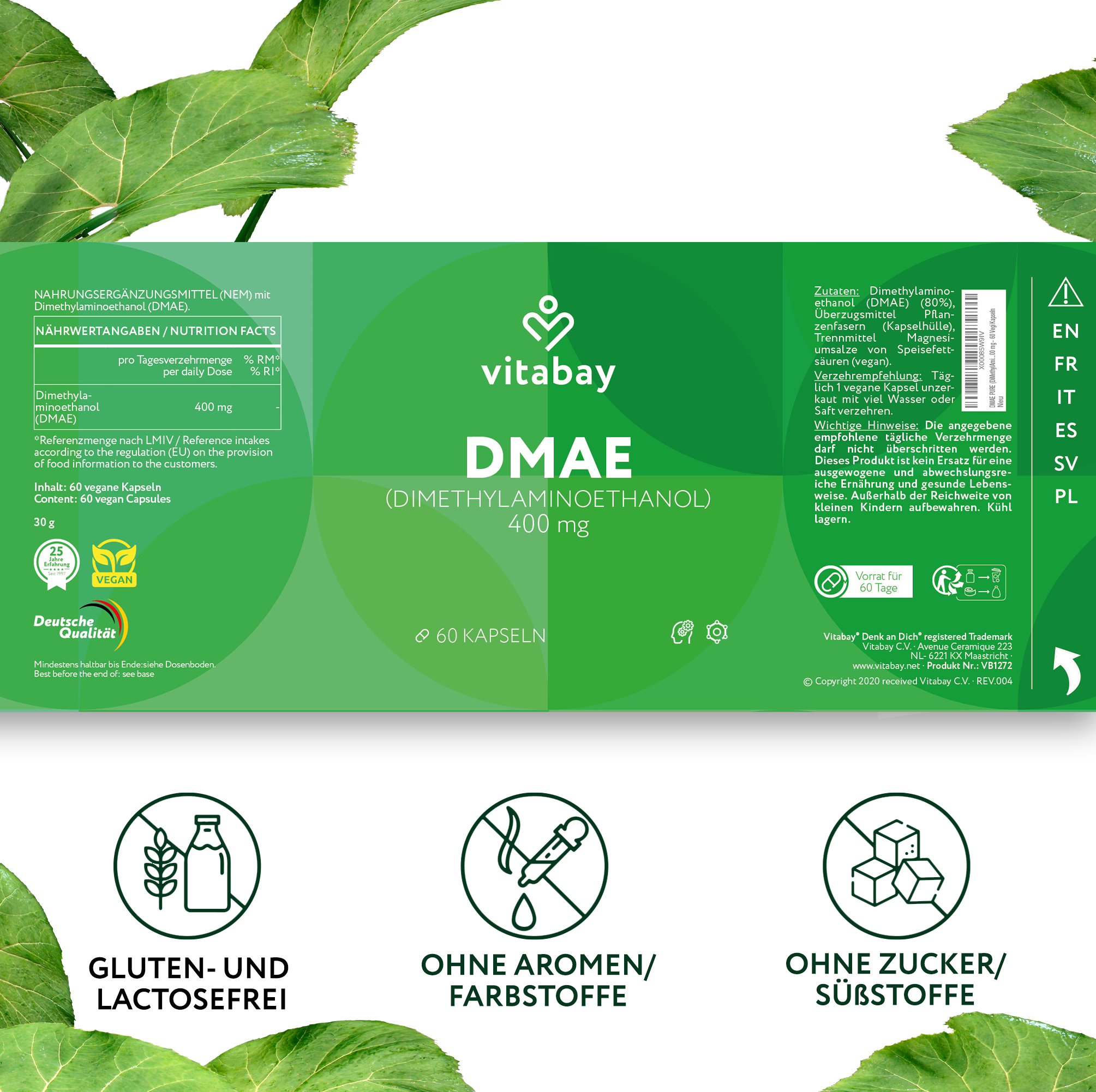 DMAE (DiMethylAminoEthanol)  - 400 mg - 60 vegane Kapseln