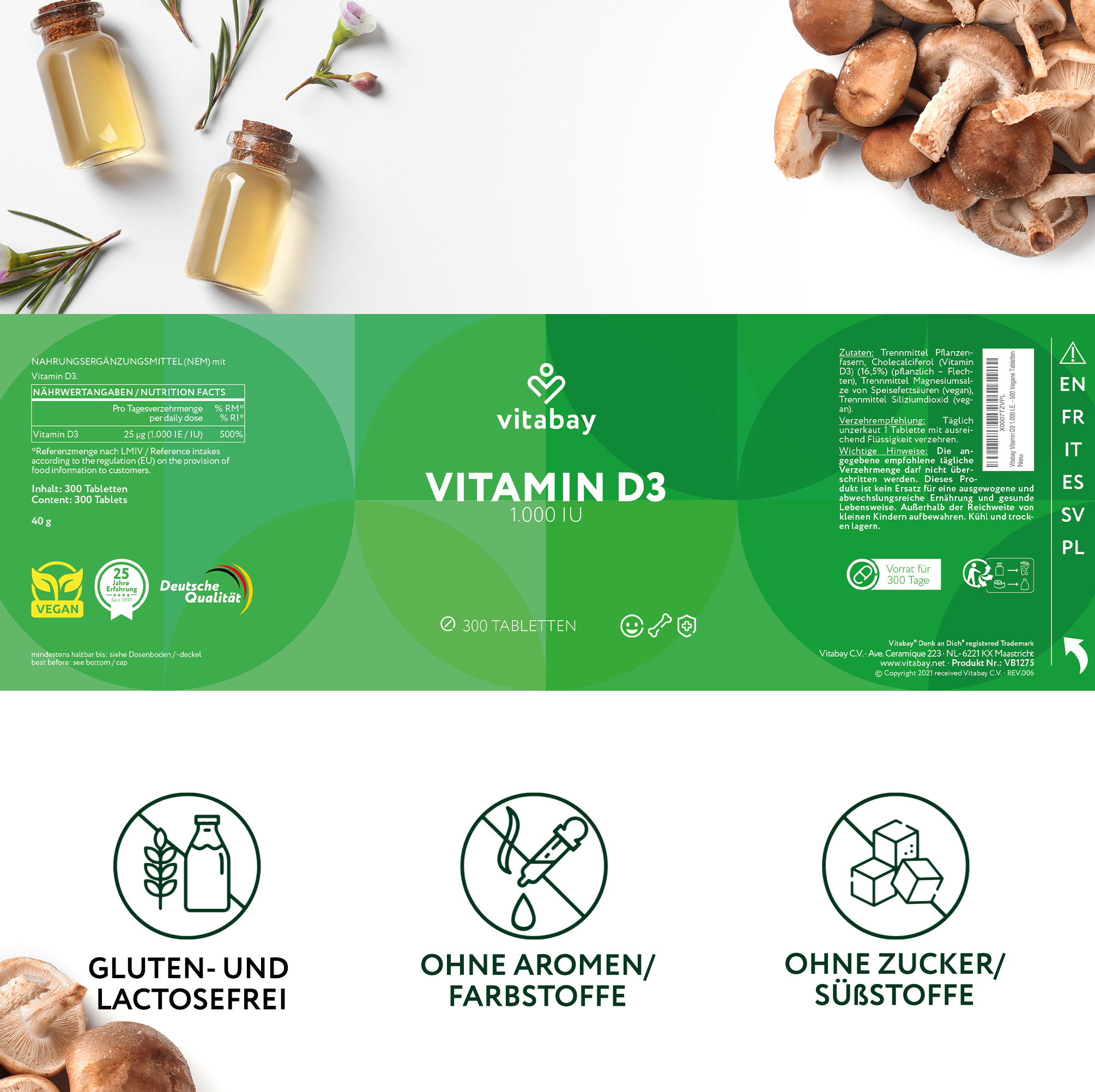 Vitamin D3 1.000 I.E.  - Vegane Tabletten