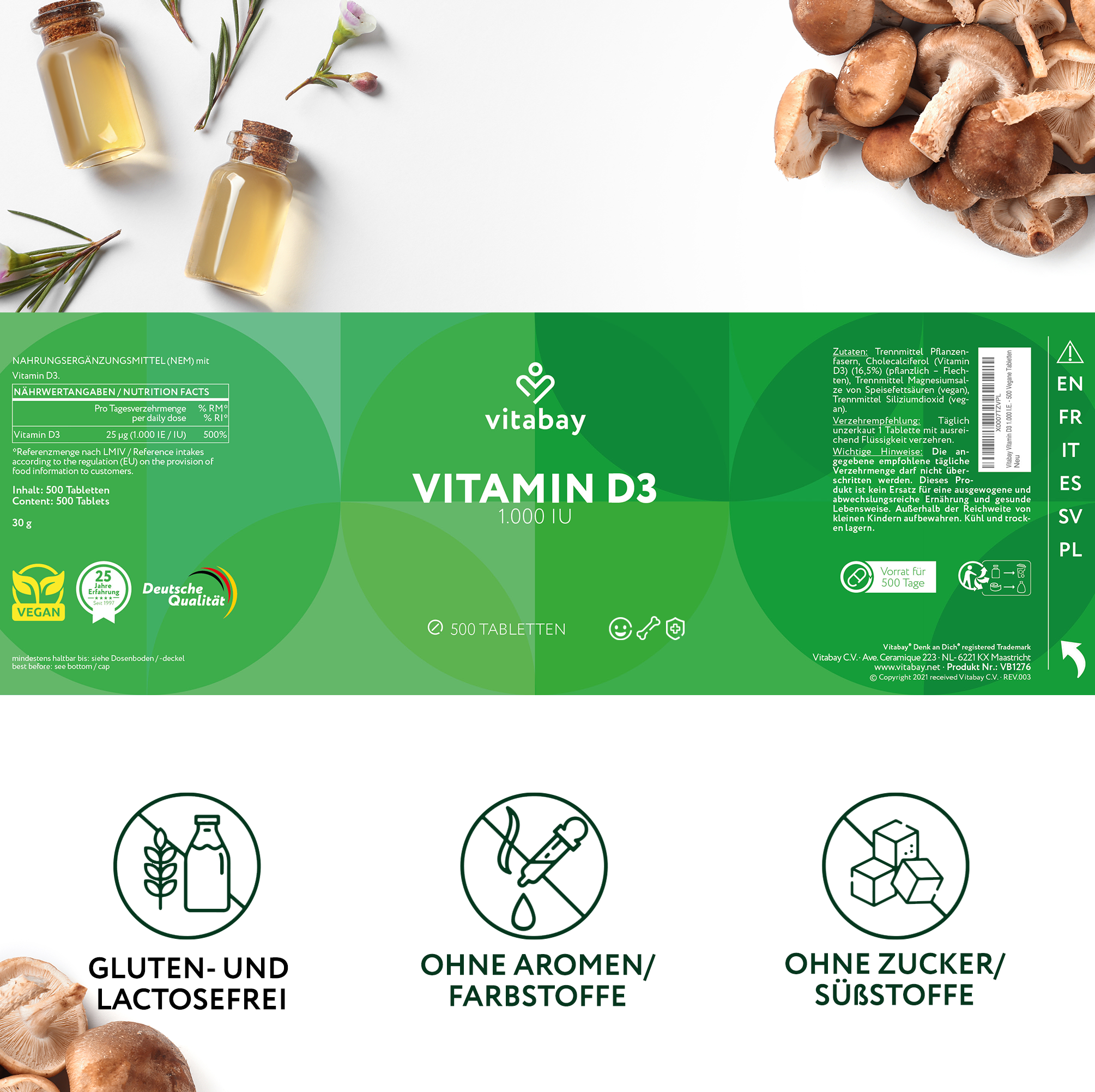 Vitamin D3 1.000 I.E.  - Vegane Tabletten