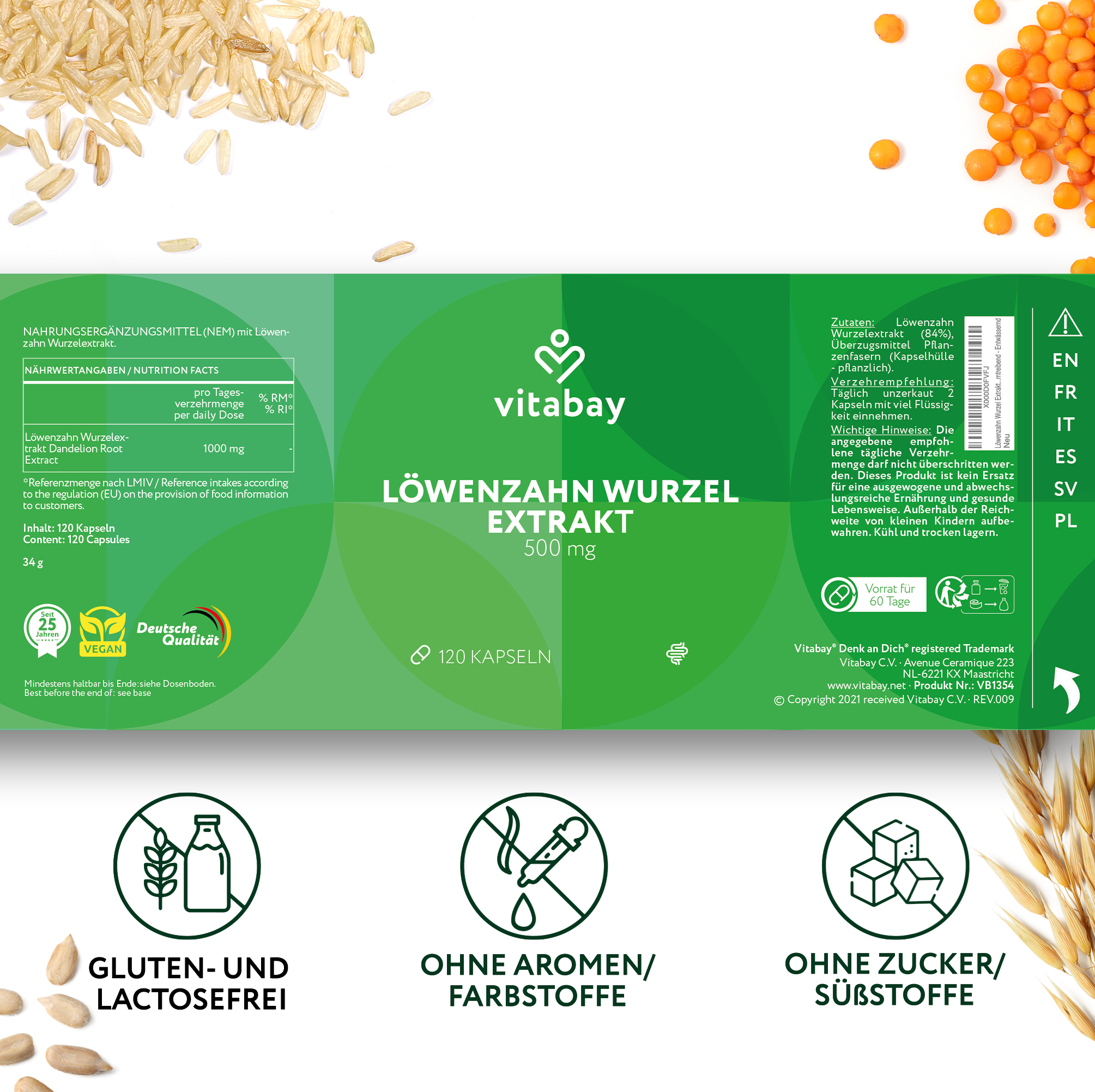 Löwenzahn Wurzel Extrakt 500 mg - 120 vegane Kapseln