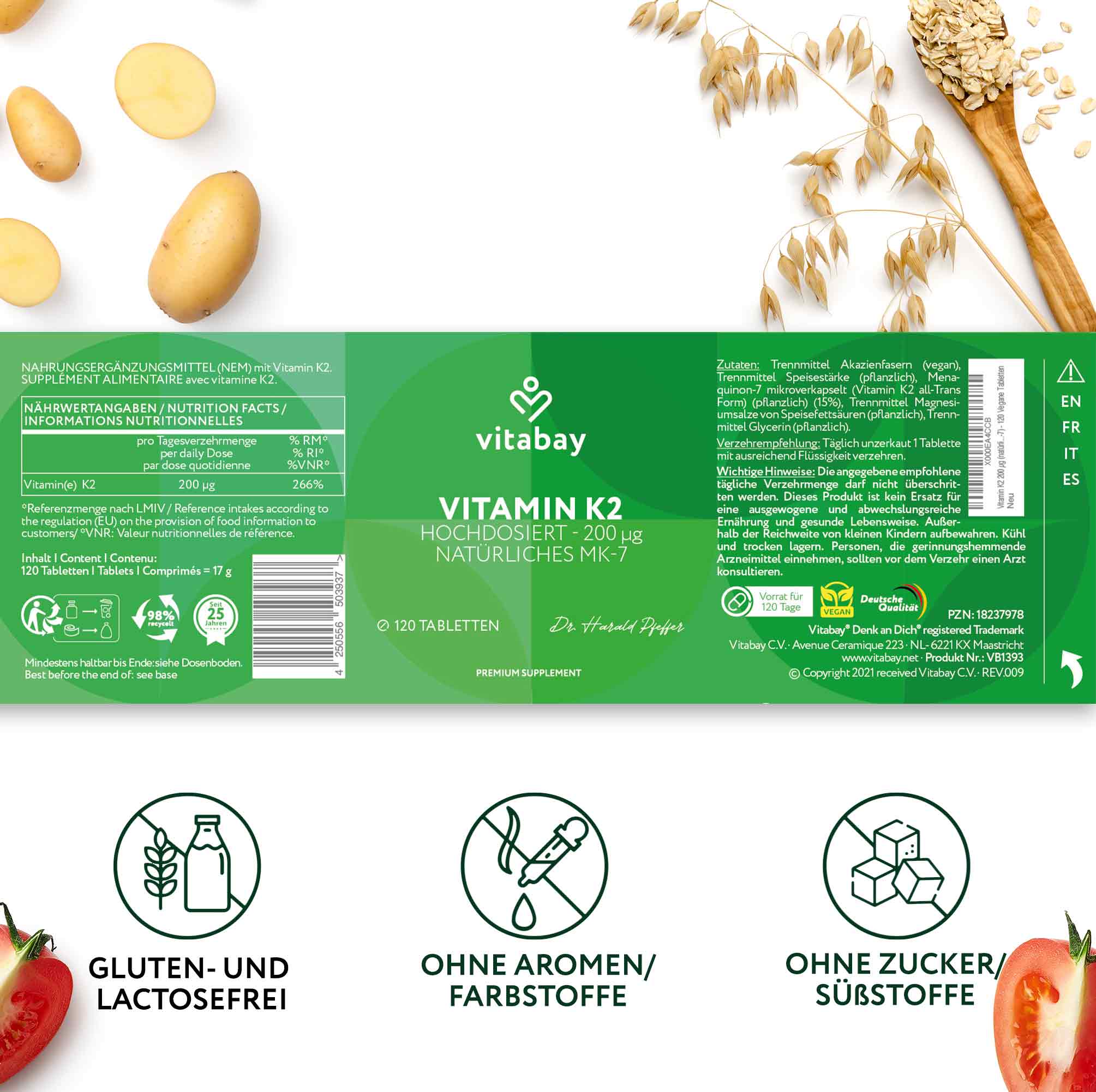 Vitamin K2 MK-7 200 µg - Vegane Tabletten