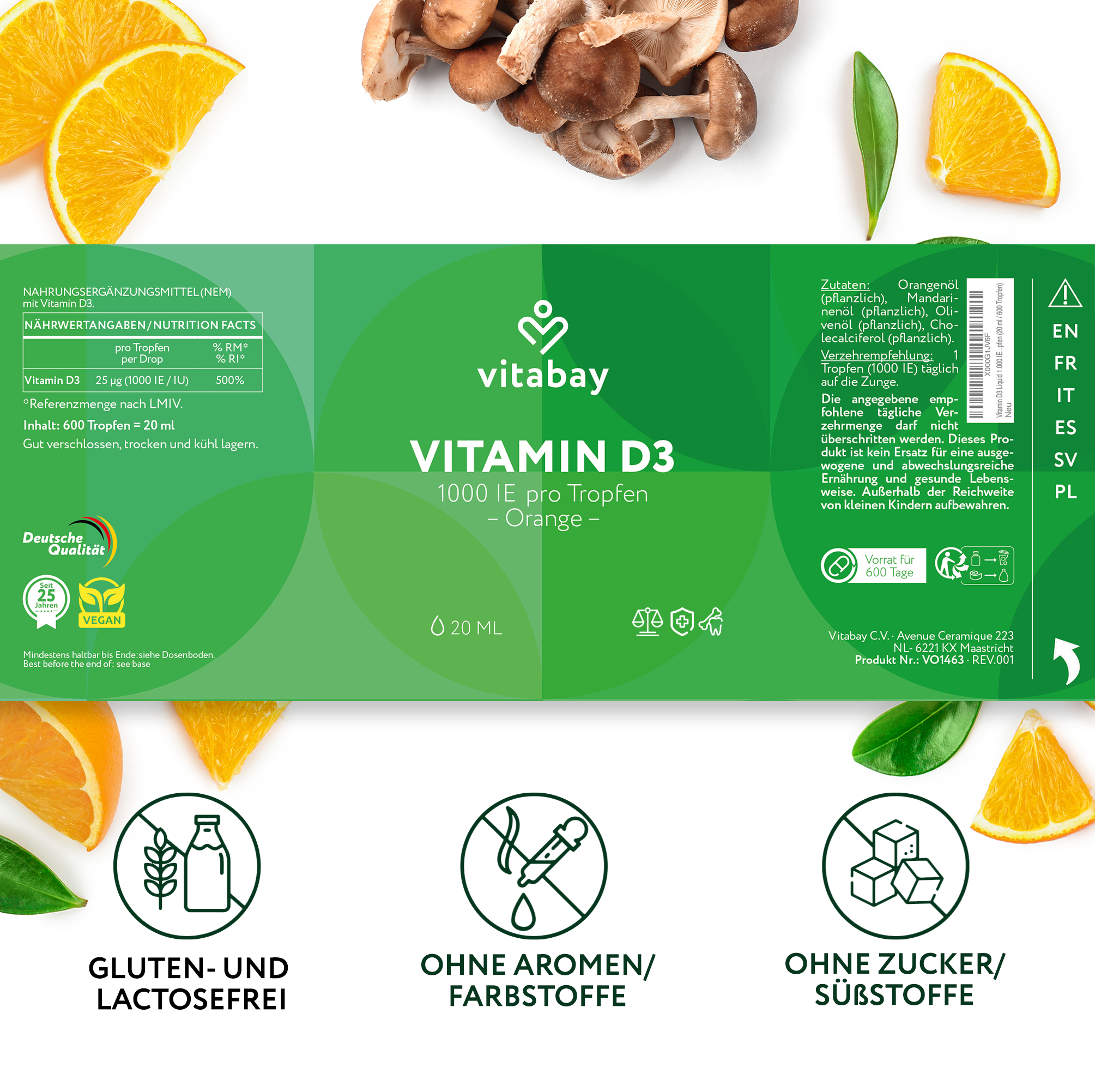 Vitamin D3 Liquid 1.000 IE - 50ml Vegane Tropfen