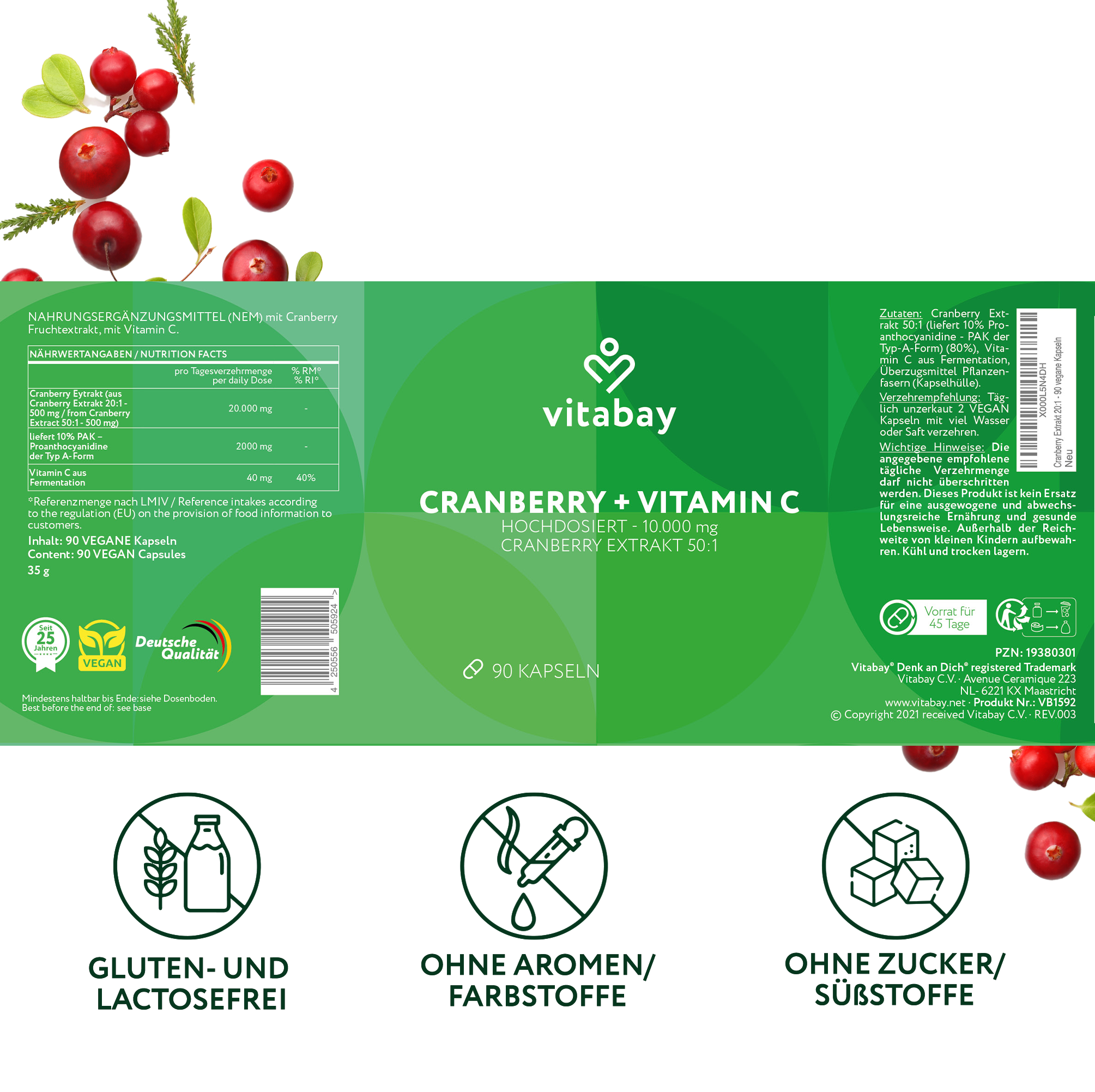 Cranberry + Vitamin C  - 90 vegane Kapseln