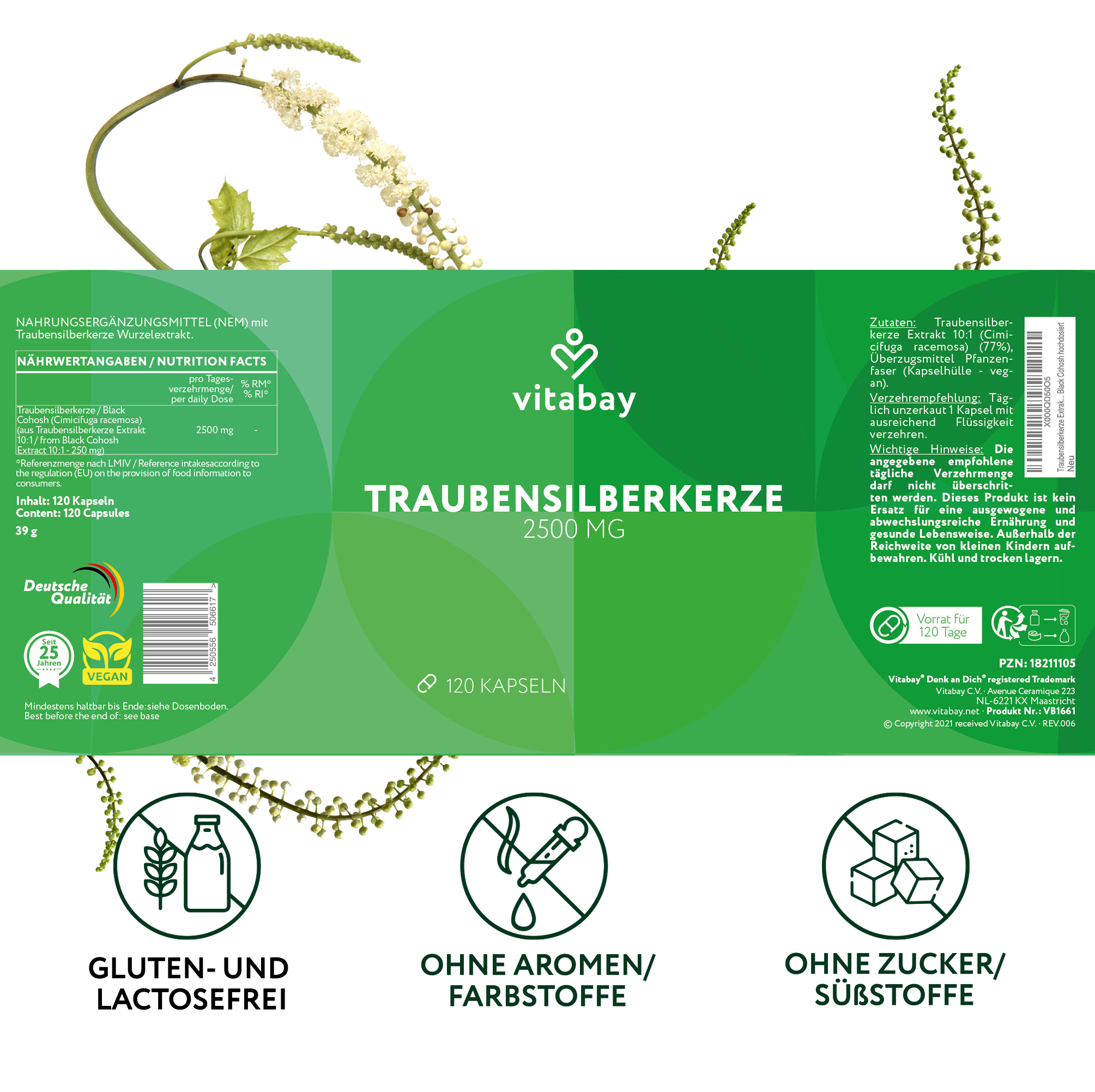 Traubensilberkerze Extrakt 2500 mg - 120 vegane Kapseln