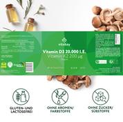 Vitamin D3 20.000 I.E. + K2 200 µg - 180 vegane Tabletten