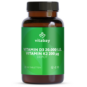 Vitamin D3 20.000 I.E. + K2 200 µg - 180 vegane Tabletten