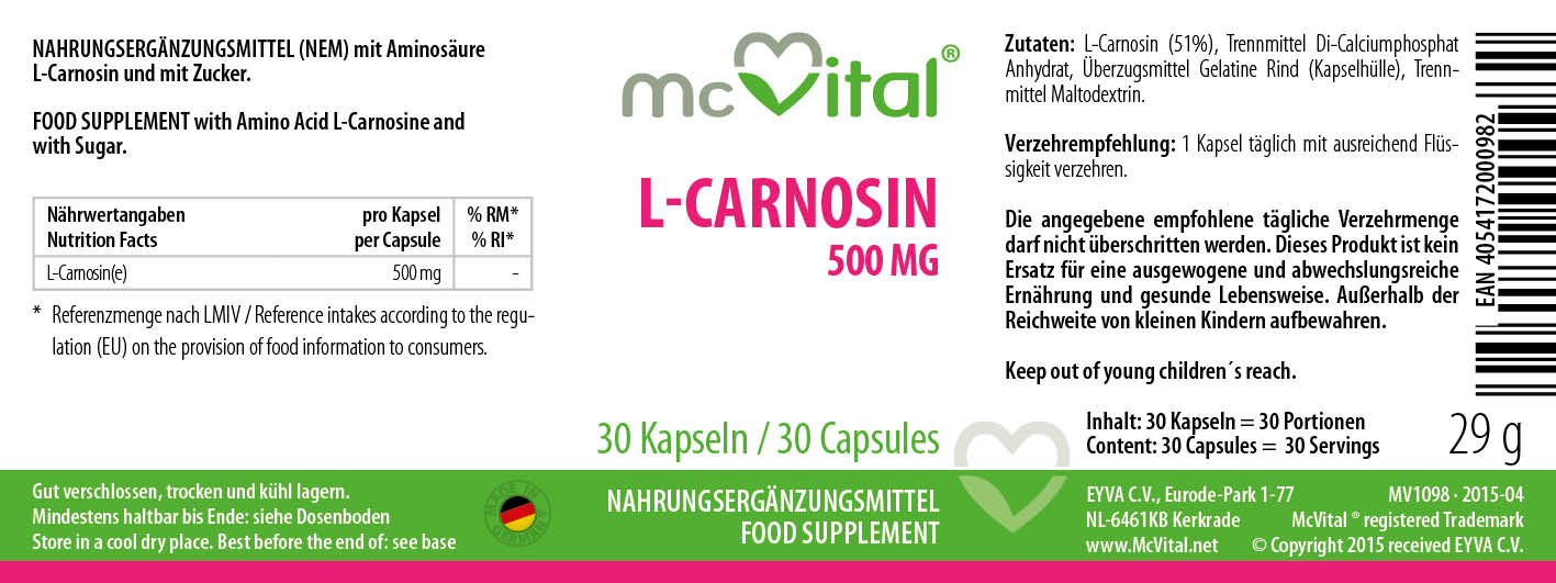 L-Carnosin 500mg - 30 Kapseln