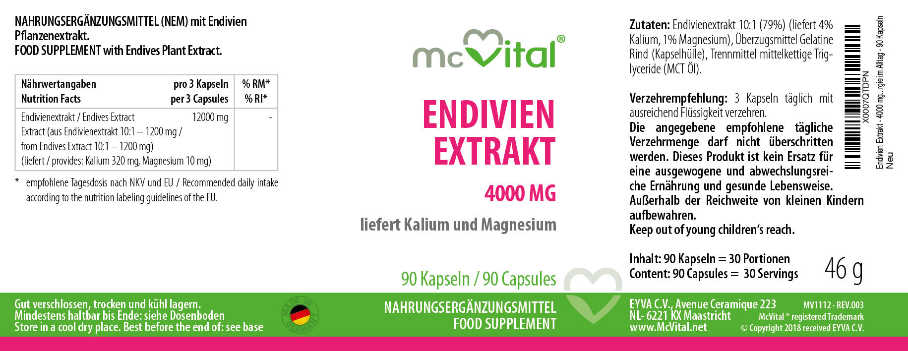 Endivien Extrakt - 4000 mg - 90 Kapseln