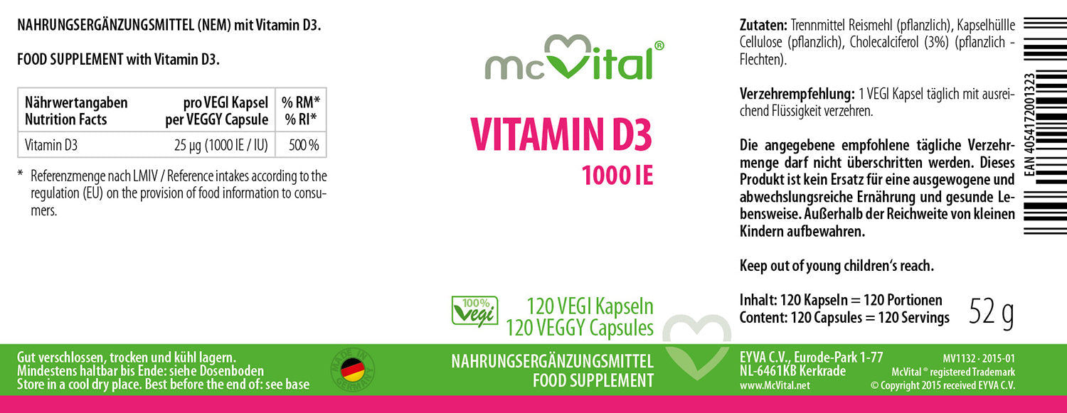 Vitamin D3 1000 I.E. - Vegane Kapseln