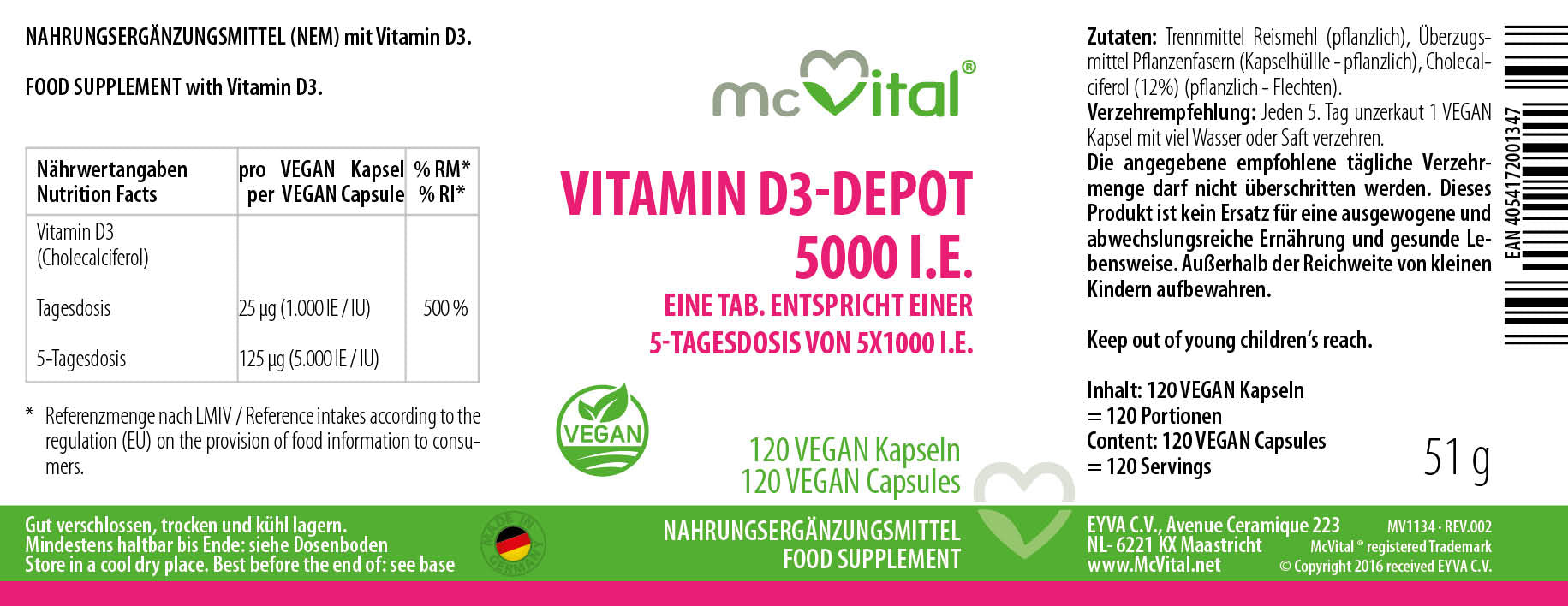 Vitamin D3 5000 I.E. Depot - Vegane Kapseln