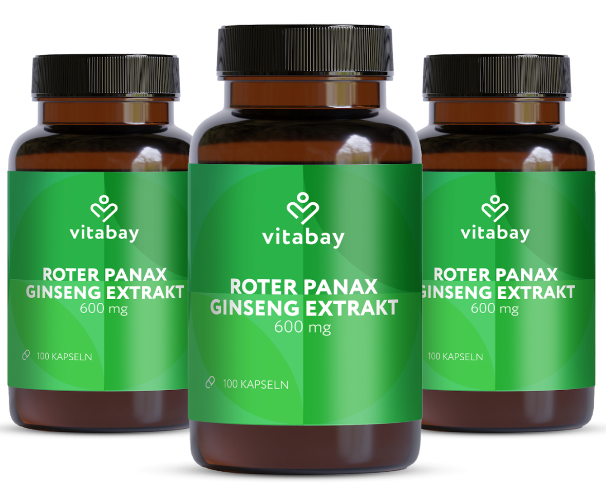 Roter Panax Ginseng Extrakt 600 mg - 100 Vegane Kapseln