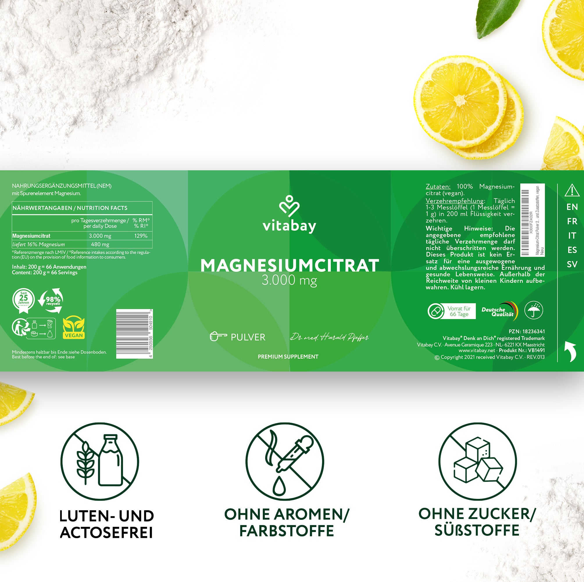 Magnesiumcitrat - 200 g veganes Pulver