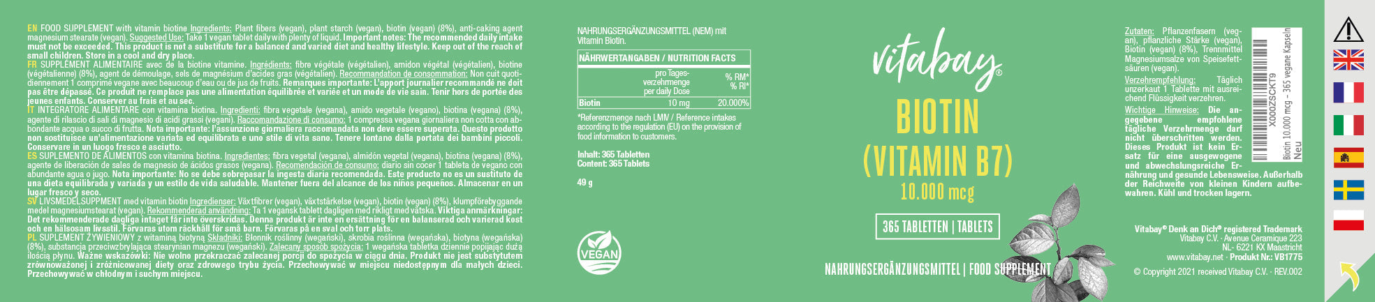 Biotin (Vitamin B7) 10.000 mcg  - Tabletten