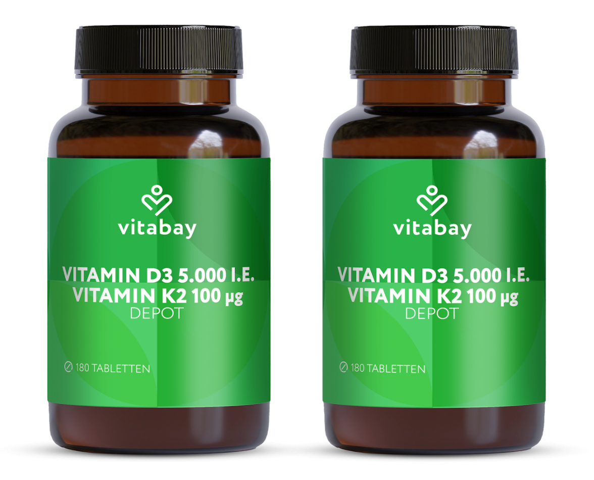 Vitamin D3 Depot 5000 IE + Vitamin K2 100mcg  - 180 vegane Tabletten