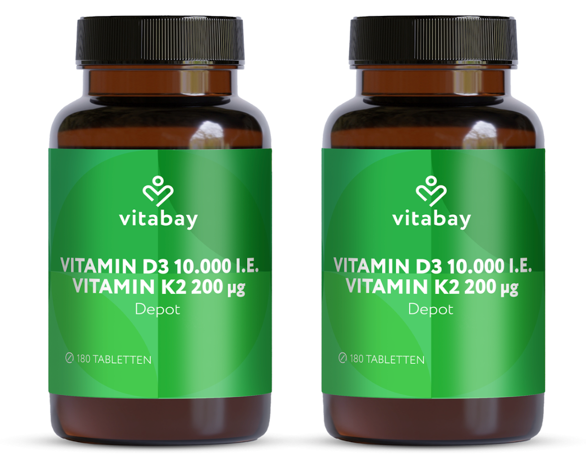 Vitamin D3 Depot 10.000 I.E. + Vitamin K2 200mcg  - 180 vegane Tabletten