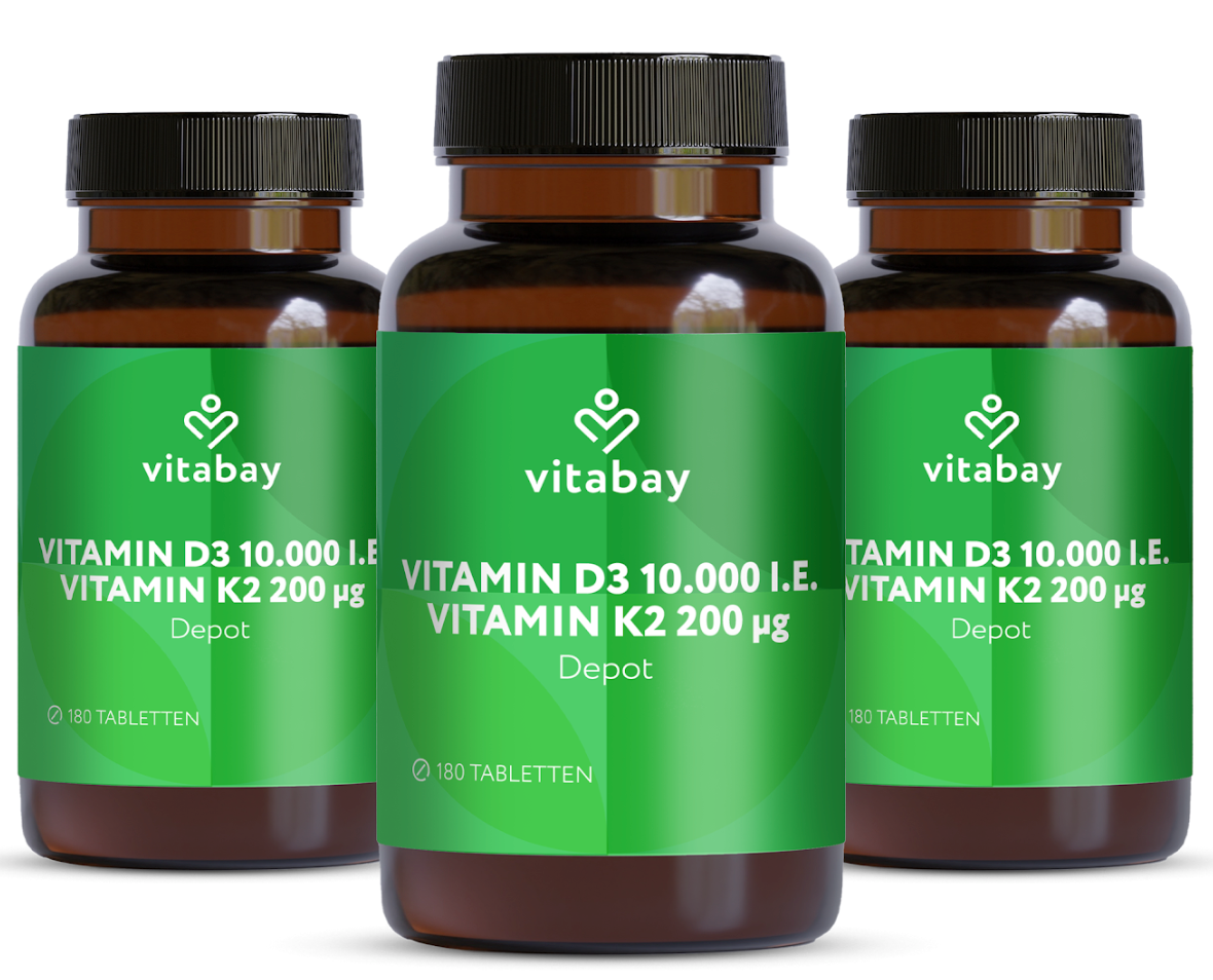 Vitamin D3 Depot 10.000 I.E. + Vitamin K2 200mcg  - 180 vegane Tabletten