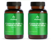 Vitamin D3 20.000 I.E. + K2 200 µg - 180 vegane Tabletten