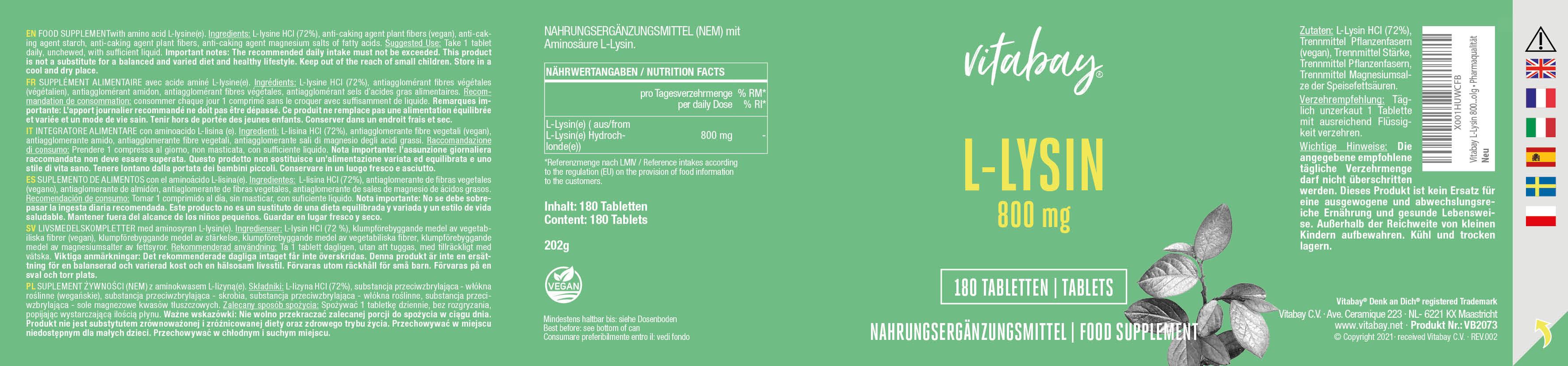 L-Lysin 800mg - Vegane Tabletten