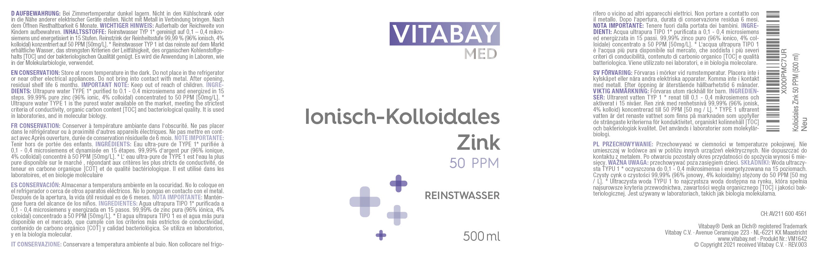 Kolloidales Zink 50 PPM - Reinheitsstufe 99,99%