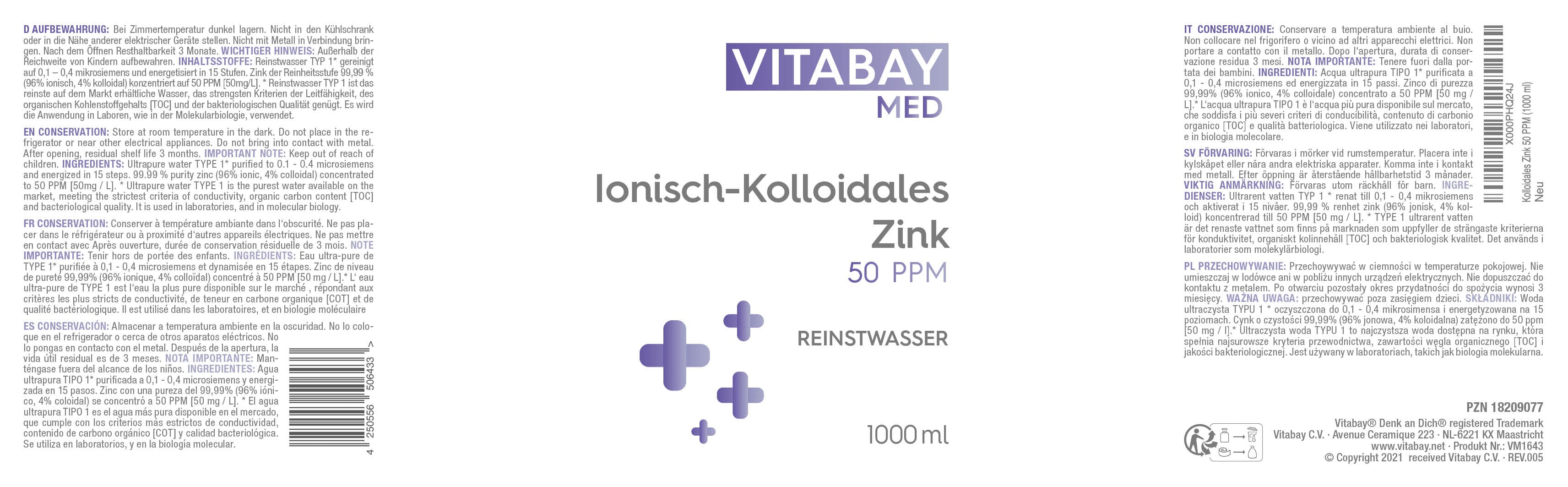 Kolloidales Zink 50 PPM - Reinheitsstufe 99,99%